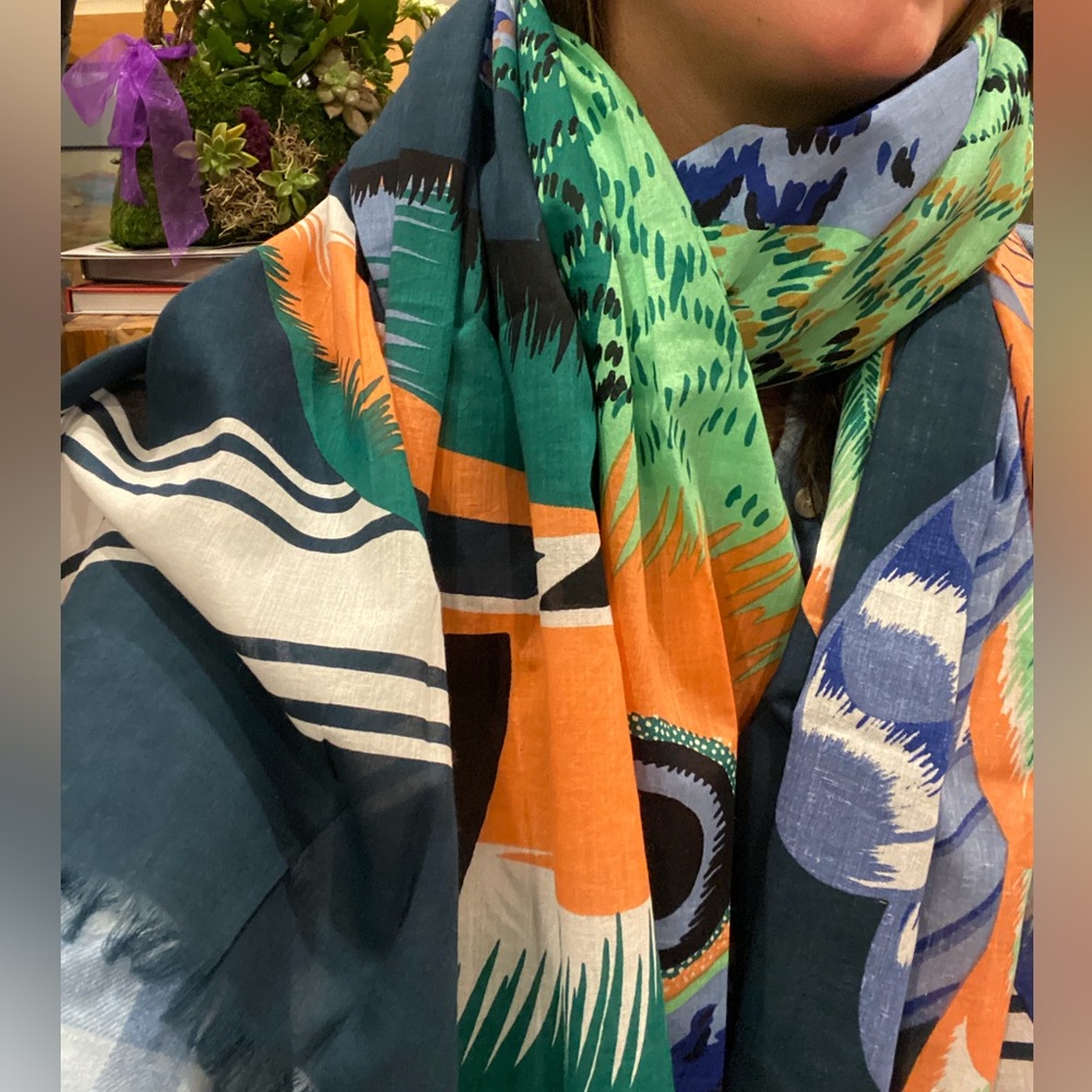 NWT Inoui Editions Cotton Toucan Scarf/Pareo in Emerald - Picture 6 of 7